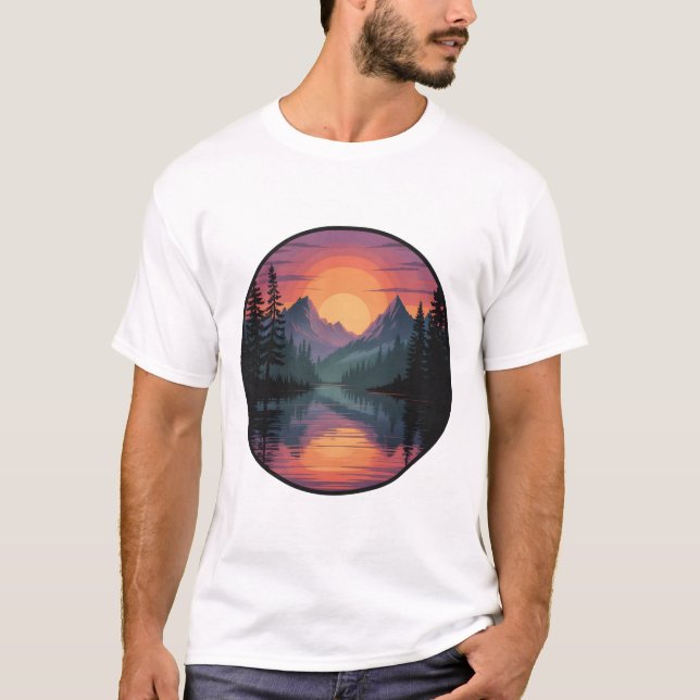 T-shirt Mountain Sunset Nature Scene T‑Shirt design (Devant)