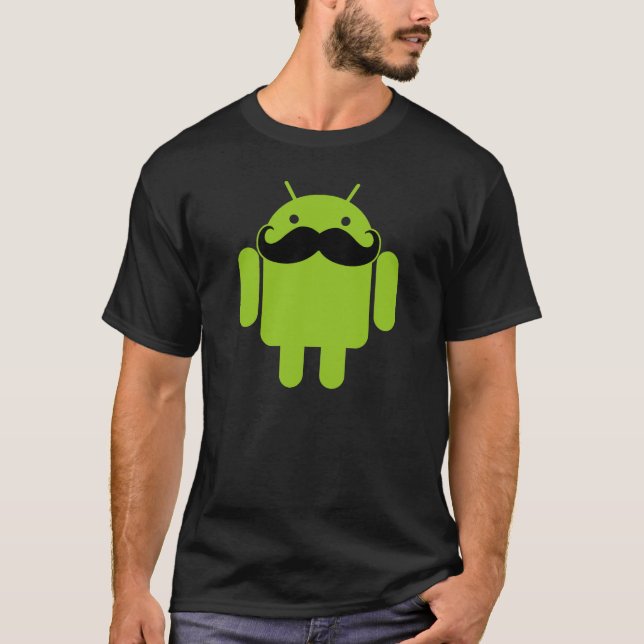 T-shirt Moustache androïde d'icône de robot sur le noir (Devant)