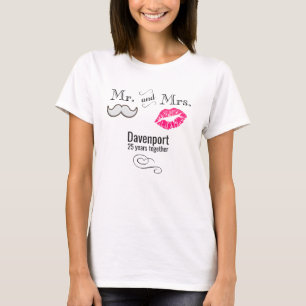 T-shirt Moustache & Lèvres M. & Mme Anniversaire