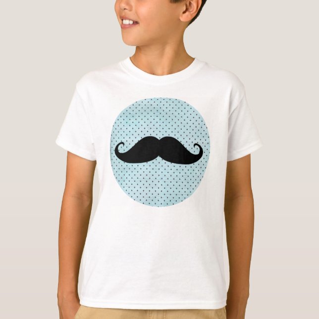 T-shirt Moustache noire drôle sur le pois bleu turquoise (Devant)