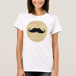 T-shirt Moustache noire drôle sur le pois jaune vintage
