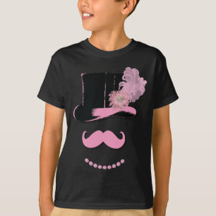 T-shirt Moustache rose mariée, chapeau supérieur, plumes e