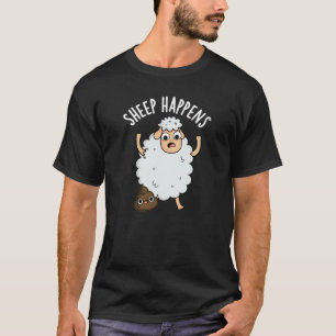 T-shirt Mouton Arrive Drôle Caca Jeu de Mots Fond Sombre