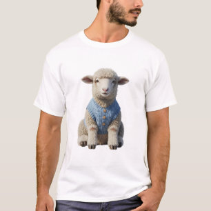 T-shirt Mouton Minuscule Adorable Portant un Gilet Tricoté