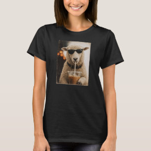 T-shirt Moutons cools buvant du café glacé