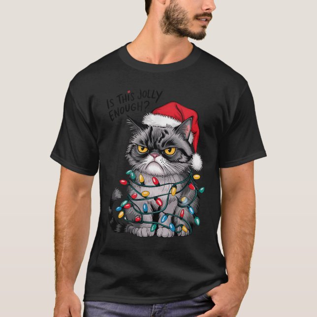 T-shirt Mpy Christmas Cat Jolly Enough Funny Holiday  (Devant)