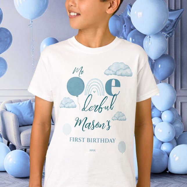 T-shirt Mr Onederful Blue Sky Cloud Boho First Birthday (Créateur téléchargé)