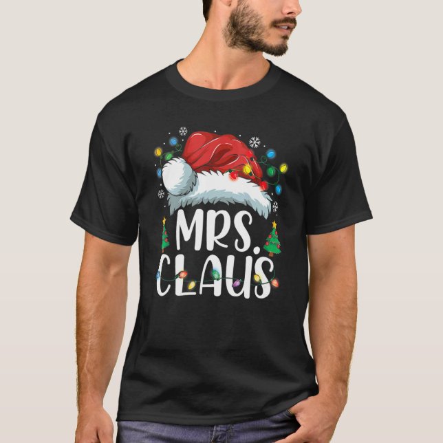 T-shirt Mrs Claus Santa Hat Christmas Matching Couples Paj (Devant)