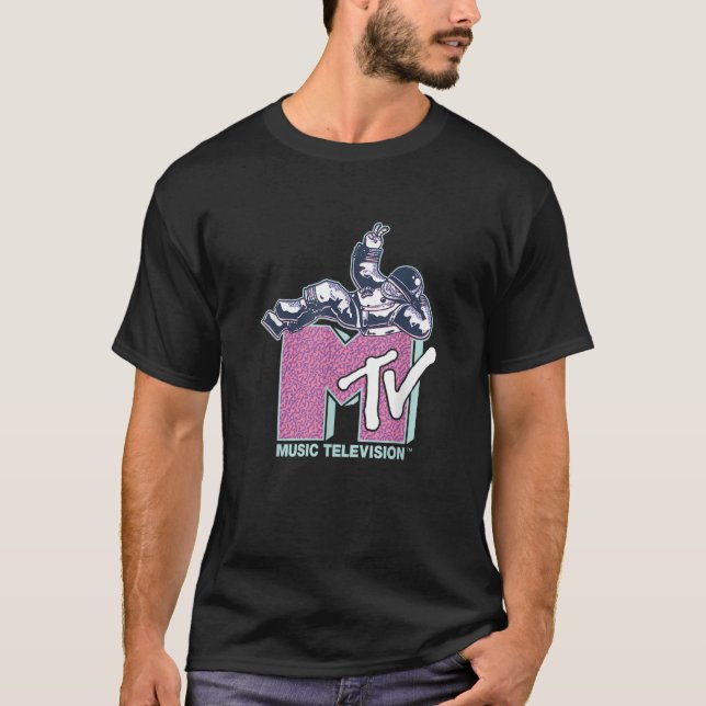 T-shirt MTV Music Television Retro 80 s Neon Pink Moonman (Devant)