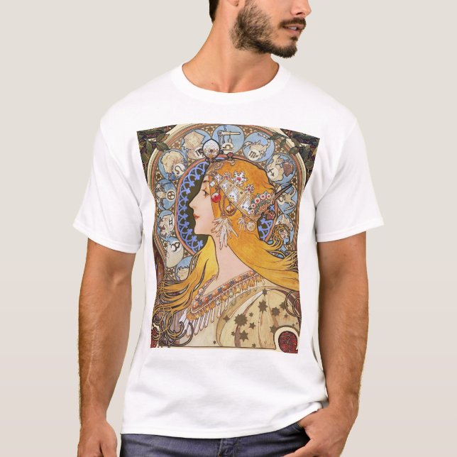 T-shirt Mucha Art Nouveau - Zodiac - La Plume (Devant)