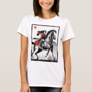 T-shirt Mulan Riding Vent Noir encadré Aquarelle