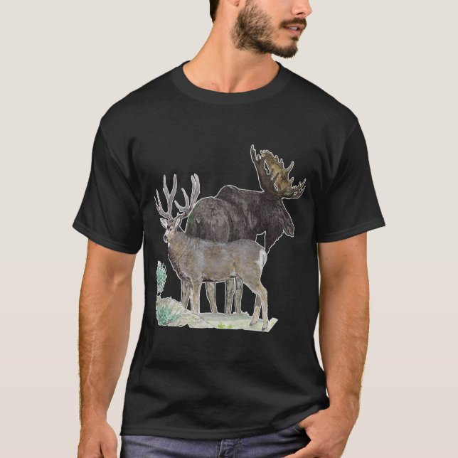T-SHIRT MULE DEER ET MOOSE ART  (Devant)