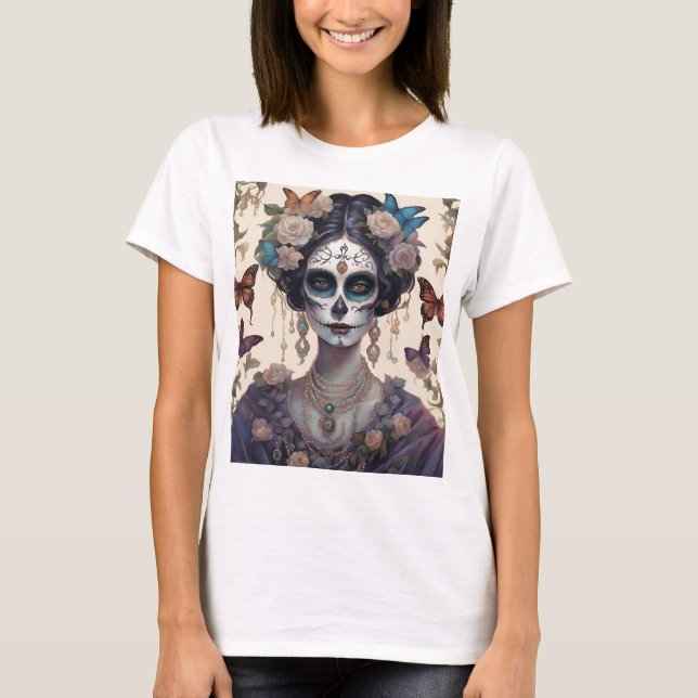 T-shirt Mulher com maquiagem estilo Catrina (Devant)
