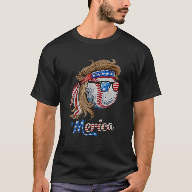 T-shirt Mullet de baseball 4 juillet drapeau américain Mer (Devant)