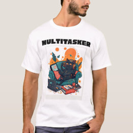 T-shirt Multitasker Cat - Funny Lazy Gaming Cat