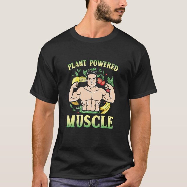 T-shirt Muscle plante Powered Vegan Bodybuilder végétarien (Devant)