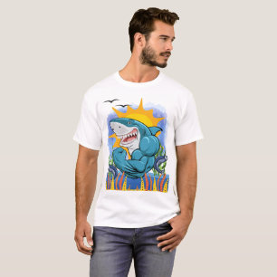 T-shirt Muscles Flexés de requins Vie de mer et soleil Uni