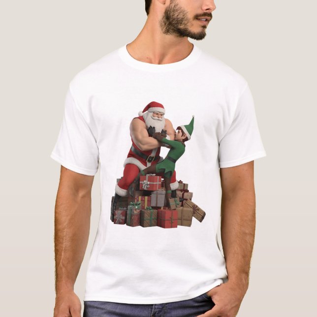 T-shirt Muscular Santa Arm-Wrestling an Elf – Funny Christ (Devant)
