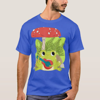 T-shirt Mushroom Cottagcore Aesthetic Frog Playing Banjo