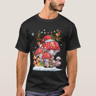 T-shirt Mushroom Reindeer Santa Hat Noël Lumières Cadeau M