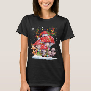 T-shirt Mushroom Reindeer Santa Hat Noël Lumières Cadeau M