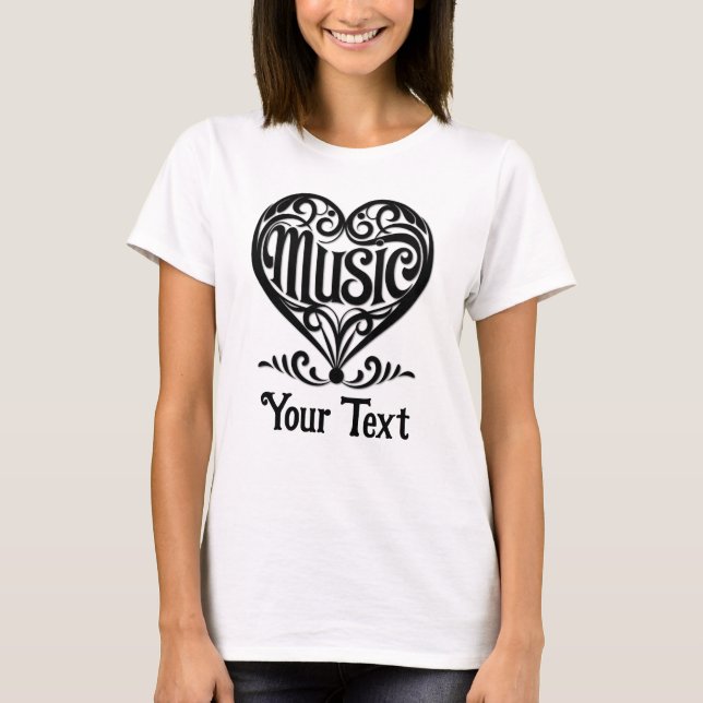 T-shirt Music Lover Elegant Scrolled Heart Personalized (Devant)