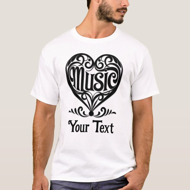 T-shirt Music Lover Elegant Scrolled Heart Personalized (Devant)