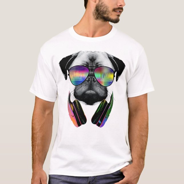 T-shirt Music lover pug v2 (Devant)