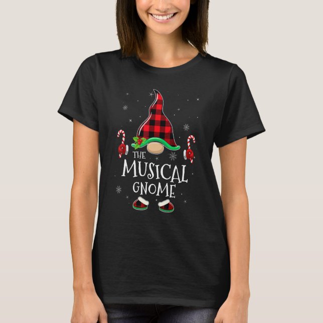 T-shirt Musical Gnome Buffalo Plaid Matching Family Christ (Devant)