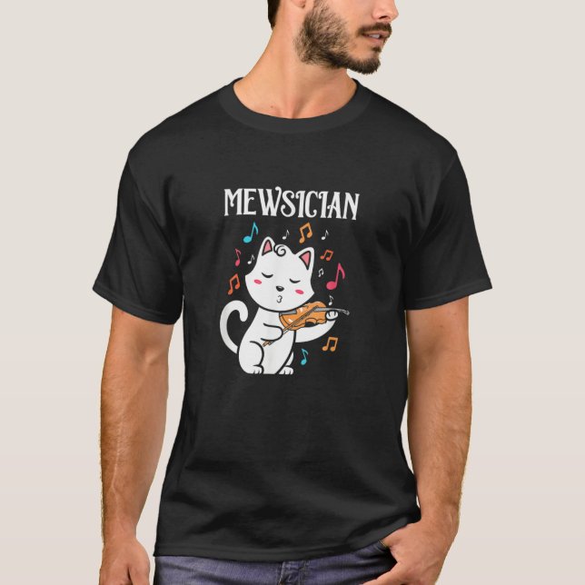 T-shirt Musician Violin Mewsician Cat Design (Devant)