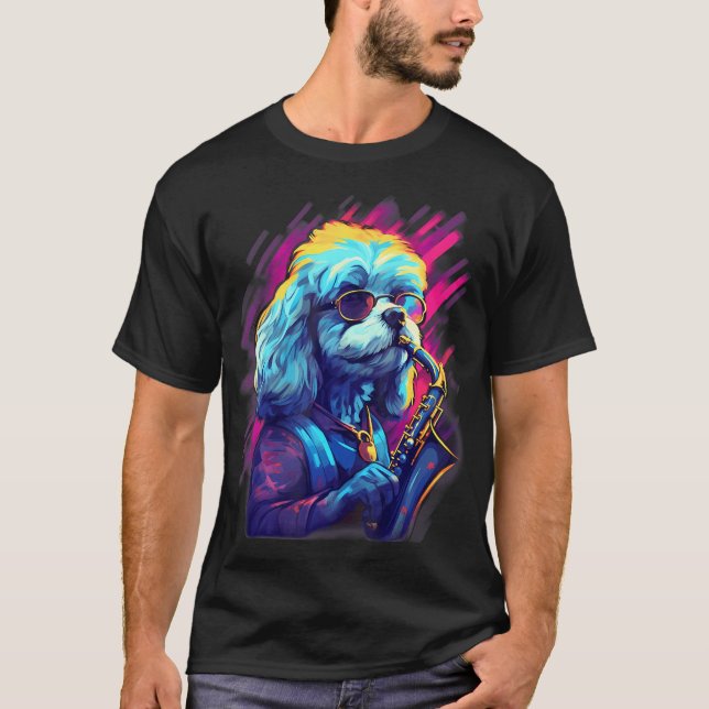 T-shirt Musicien de jazz Shichon Chien Saxophone (Devant)