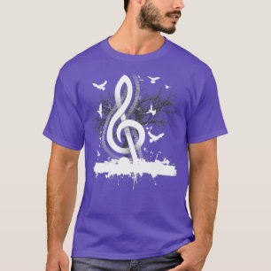 T-shirt Musicien Notes musicales Oiseaux Arbre Arbre Clé