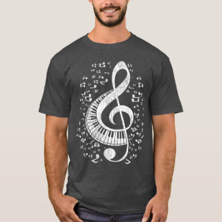 T-shirt Musicien Pianiste Notes de Musique Clavier Clé de 