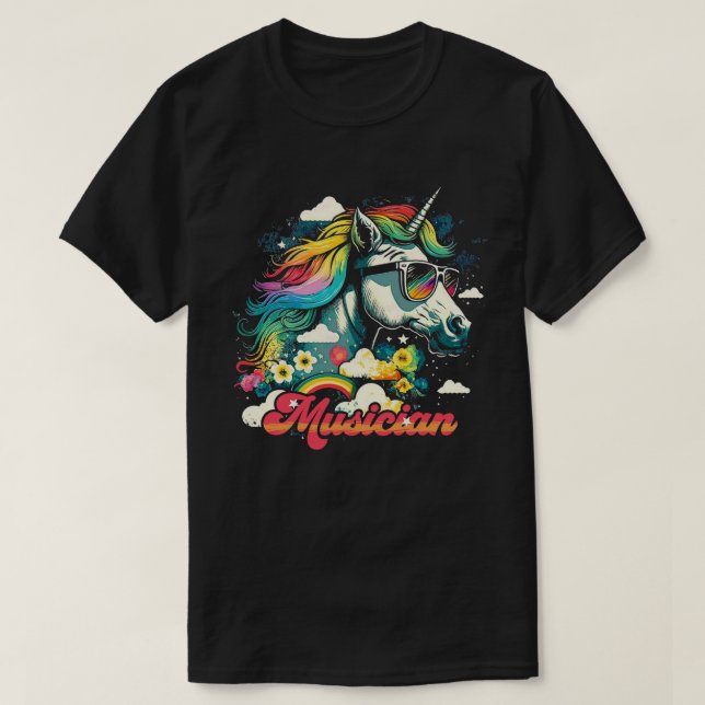 T-shirt Musicien Rainbow Unicorn (Design devant)