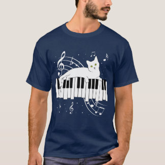 T-shirt Musique Chat Jouer Sur Piano Musicien Famille