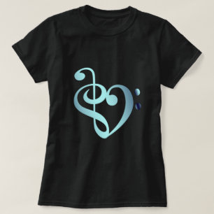 T-shirt Musique Coeur Ciel bleu en forme de coeur amoureux