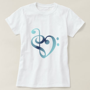 T-shirt Musique Coeur Ciel bleu en forme de coeur amoureux