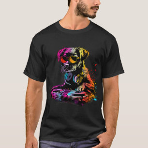 T-shirt Musique de chien DJ Platine DJ Chien Œuvre d'art E
