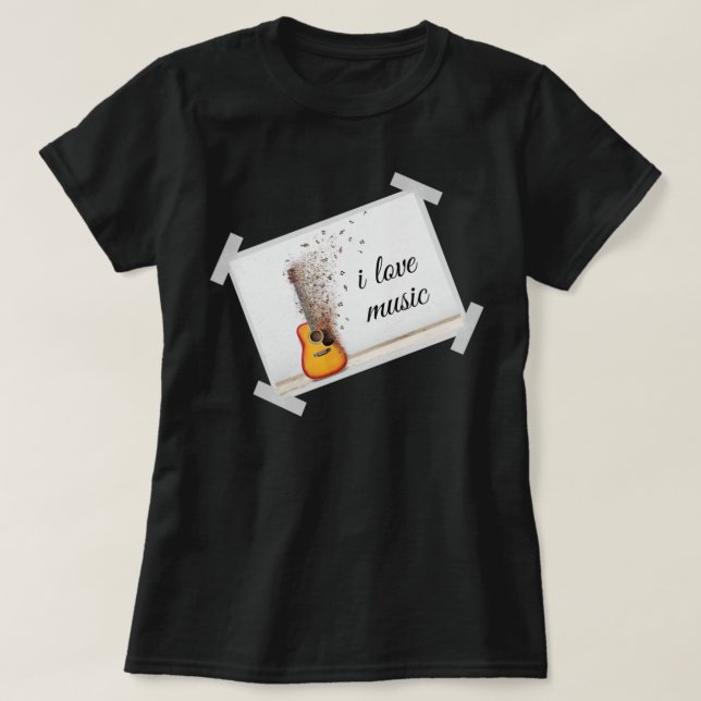 T-shirt musique de guitare brune avec j'aime le lettar de  (Design devant)