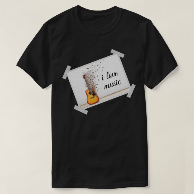T-shirt musique de guitare brune avec j'aime le lettar de  (Design devant)
