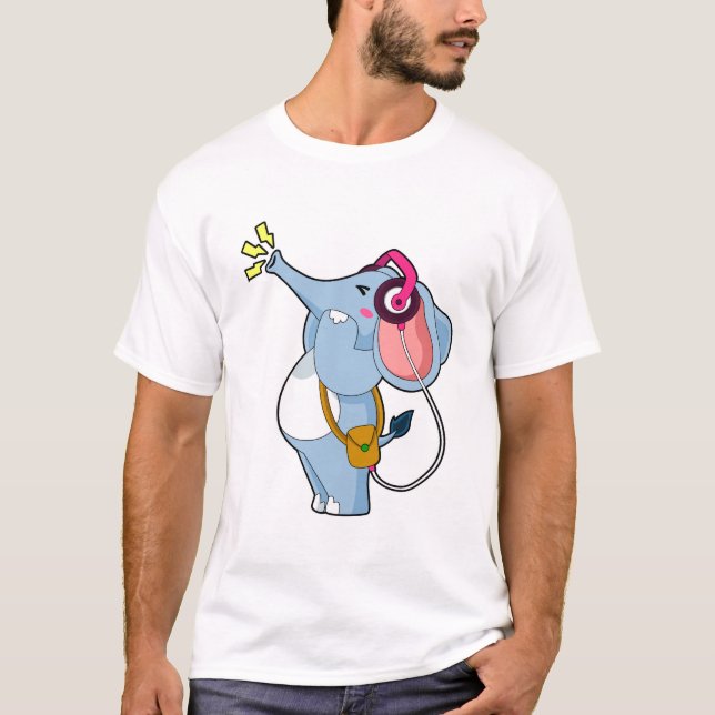 T-shirt Musique d'écouteur éléphant (Devant)