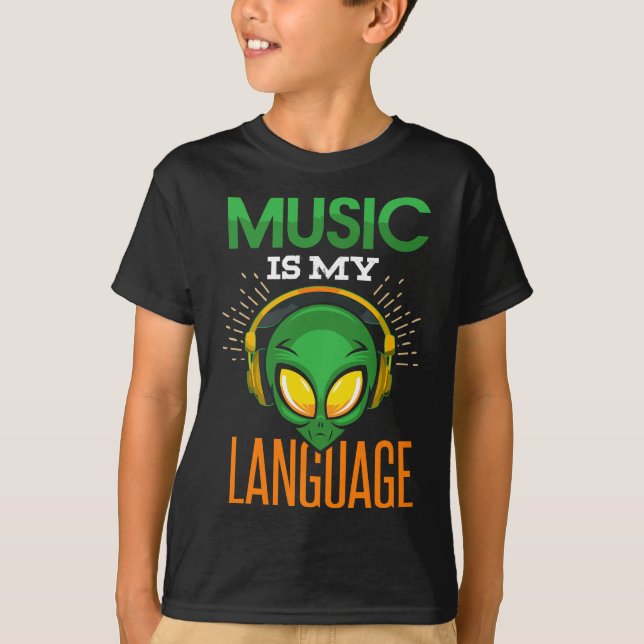 T-shirt Musique Drôle Est Ma Langue Alien Casque Musici (Devant)