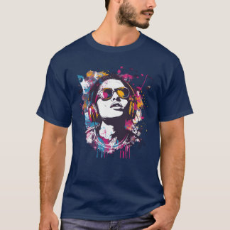 T-shirt Musique vibrante avec casque rétro