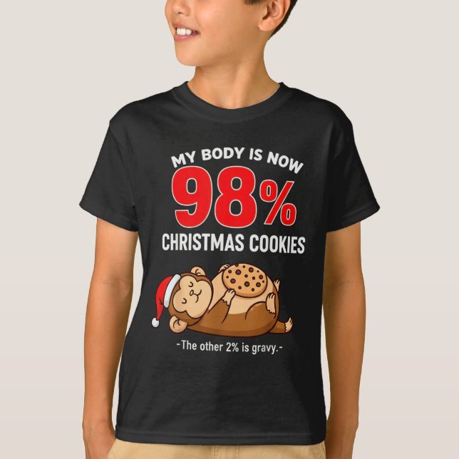 T-shirt My Body Is 98% Christmas Cookies Funny Monkey Paja (Devant)