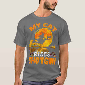 T-shirt My Cat Rides Shot Sorcière Voler Broomstick Bat Ha