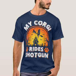 T-shirt My Corgi Chien Ride Witch Shotgun Halloween