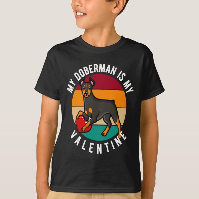 T-shirt My Doberman Is My Valentine Heart Retro Sunset Dog (Devant)