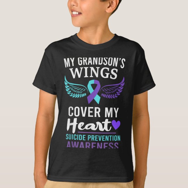 T-shirt My Grandson's Wings Cover Heart Suicide Awareness  (Devant)