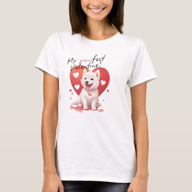 T-shirt My Pawfect Valentine : Doux chien blanc de jindo (Devant)