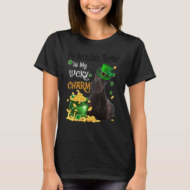 T-shirt My Scottish Terrier Is My Lucky Charm Cute Dog Pat (Devant)